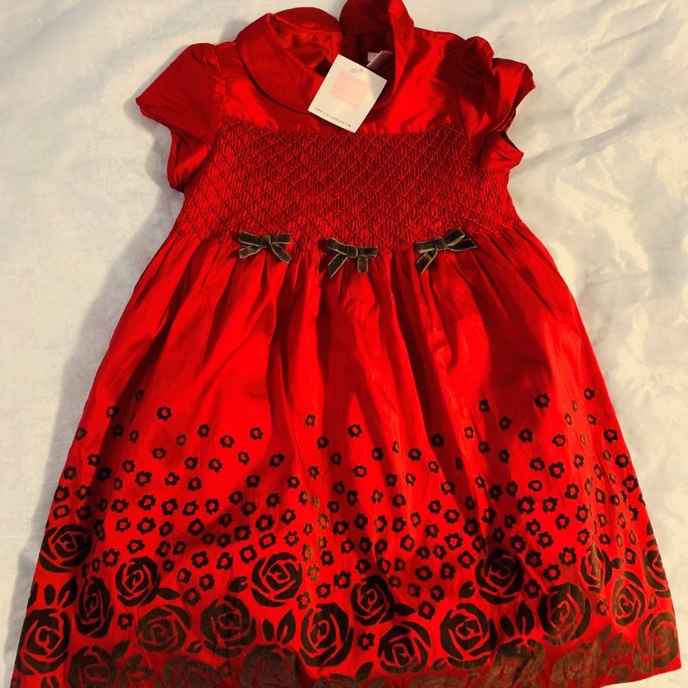 Janie and Jack 4T Red Rose Flower Bow Dress